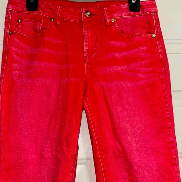 Vintage Y2K Cache Pink Distressed Low Rise Denim Capris Jeans - Picture 1 of 6